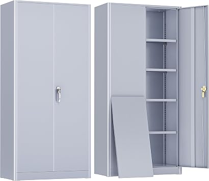 SUNCROWN Metal Storage Cabinets with Lock, 72" Locking Garage Cabinet with 2 Door and 4 Adjustable Shelves, Locking Tool Cabinets for Office,Home,Garage,Gym,School Dark Grey
