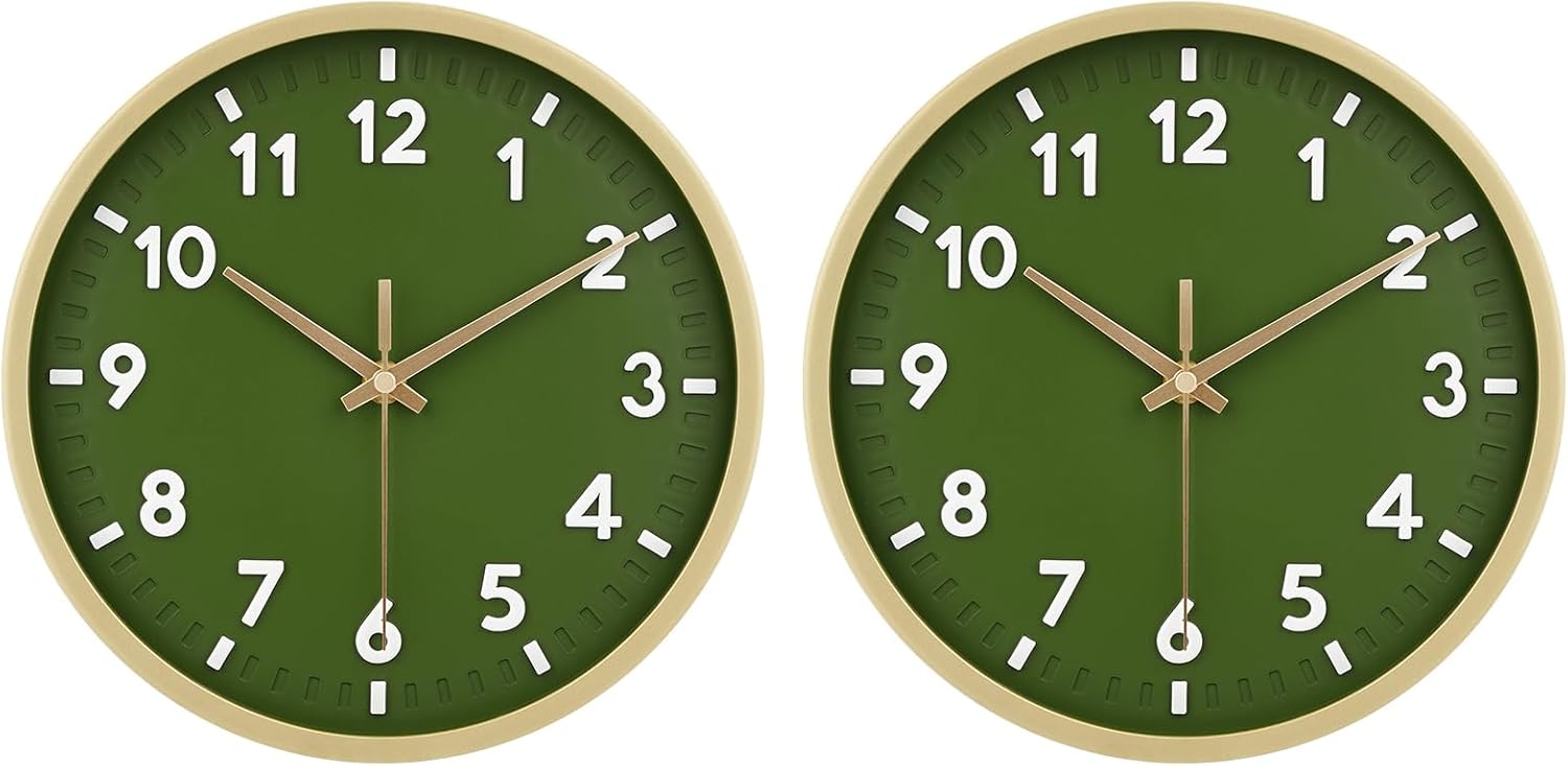 HIPPIH Wall Clock 2 Pack, 10 Inch Modern Wall Clocks