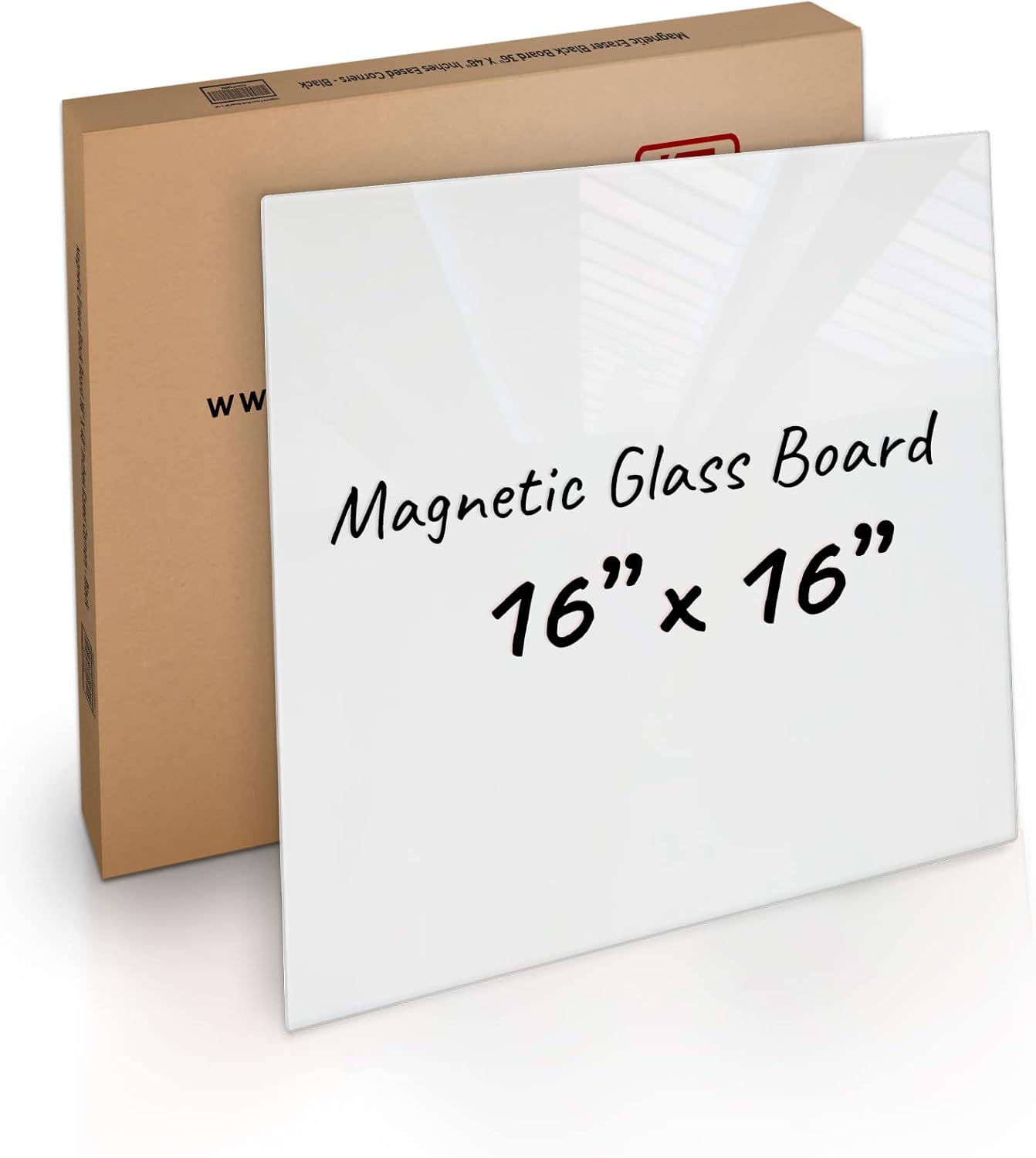 Magnetic Eraser Black Board 16" X 16" Inches Eased Corners - White Low Iron Glass