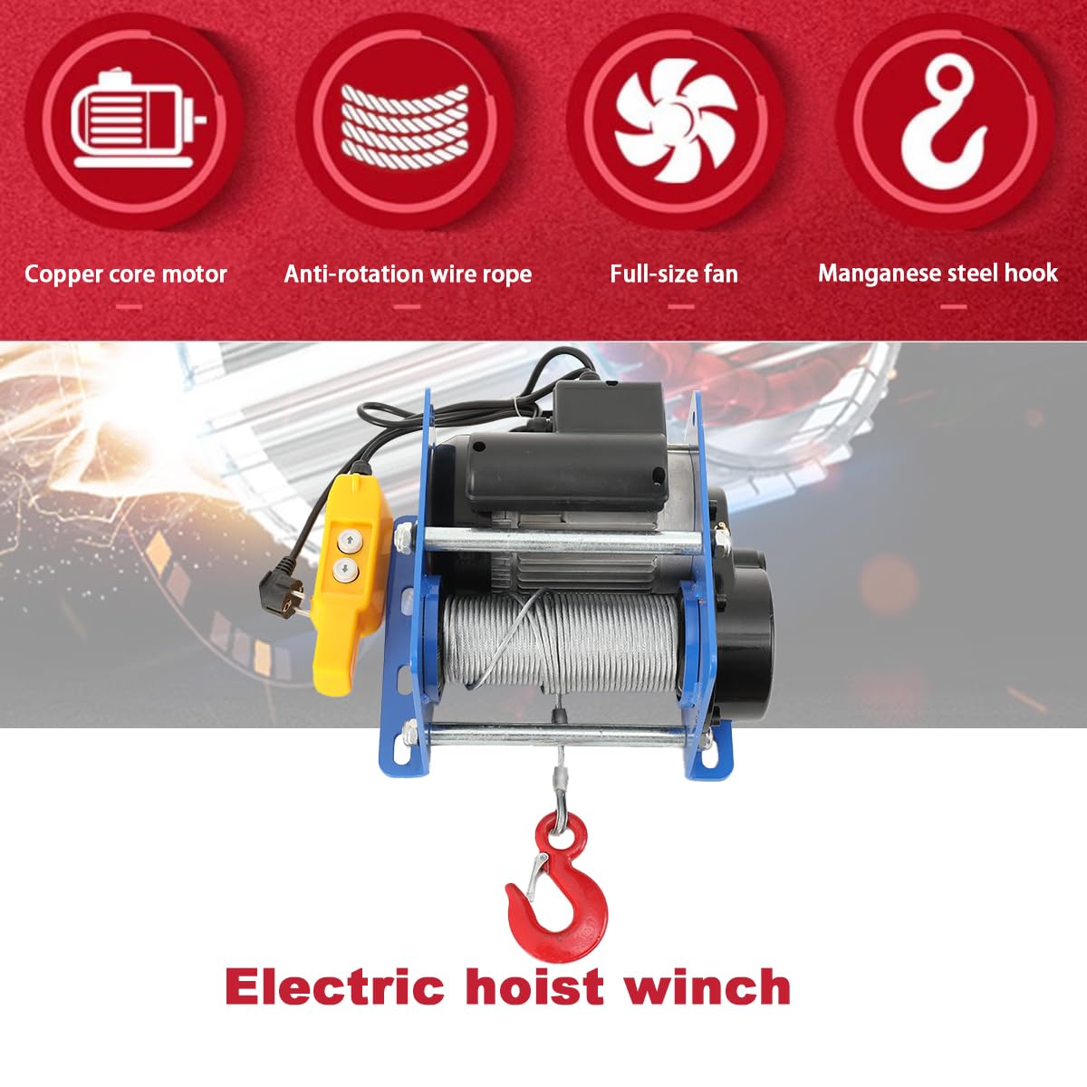 220V Elektrowinde Motorheber 200-400Kg Elektrischer Hebezug Hubwinde Aufzug Haushalt Gebäude, Kleiner Kran Mit Winde For Schwere Lasten Garage Fabrik Lager, Einseil- Doppelseil, Hubhöhe 30M
