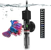 PULACO 25W Mini Submersible Betta Heater for 1-6 Gallon Tanks, Preset 78°F with Free Thermometer Strip