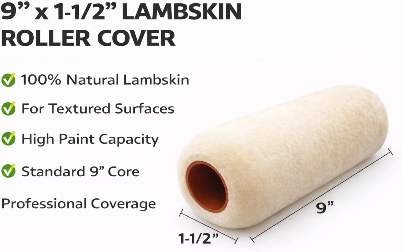 Tru-Lamb 9" Lambskin Paint Roller Covers – 100% Natural Lambswool Professional Roller for Oil & Latex Paint, Stain, Varnish & Sealers – Smooth Professional Finish (9 x 1-1/2" - 3 Pack)