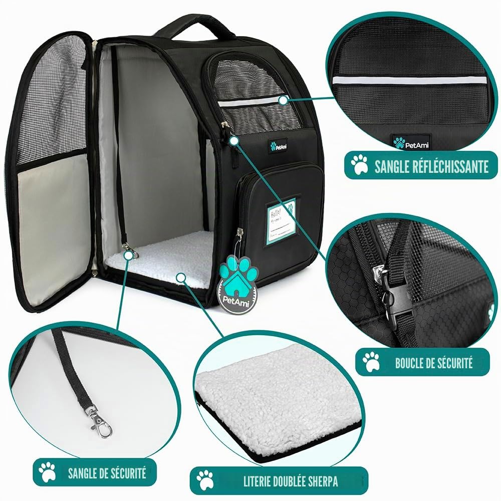 PetAmi Sac à Dos de Transport ventilé pour Petit et Grand Chat, Animal de Compagnie, Chiots, Sac à Dos de randonnée ventilé pour Animal de Compagnie, Sac de Voyage approuvé par Les compagnies