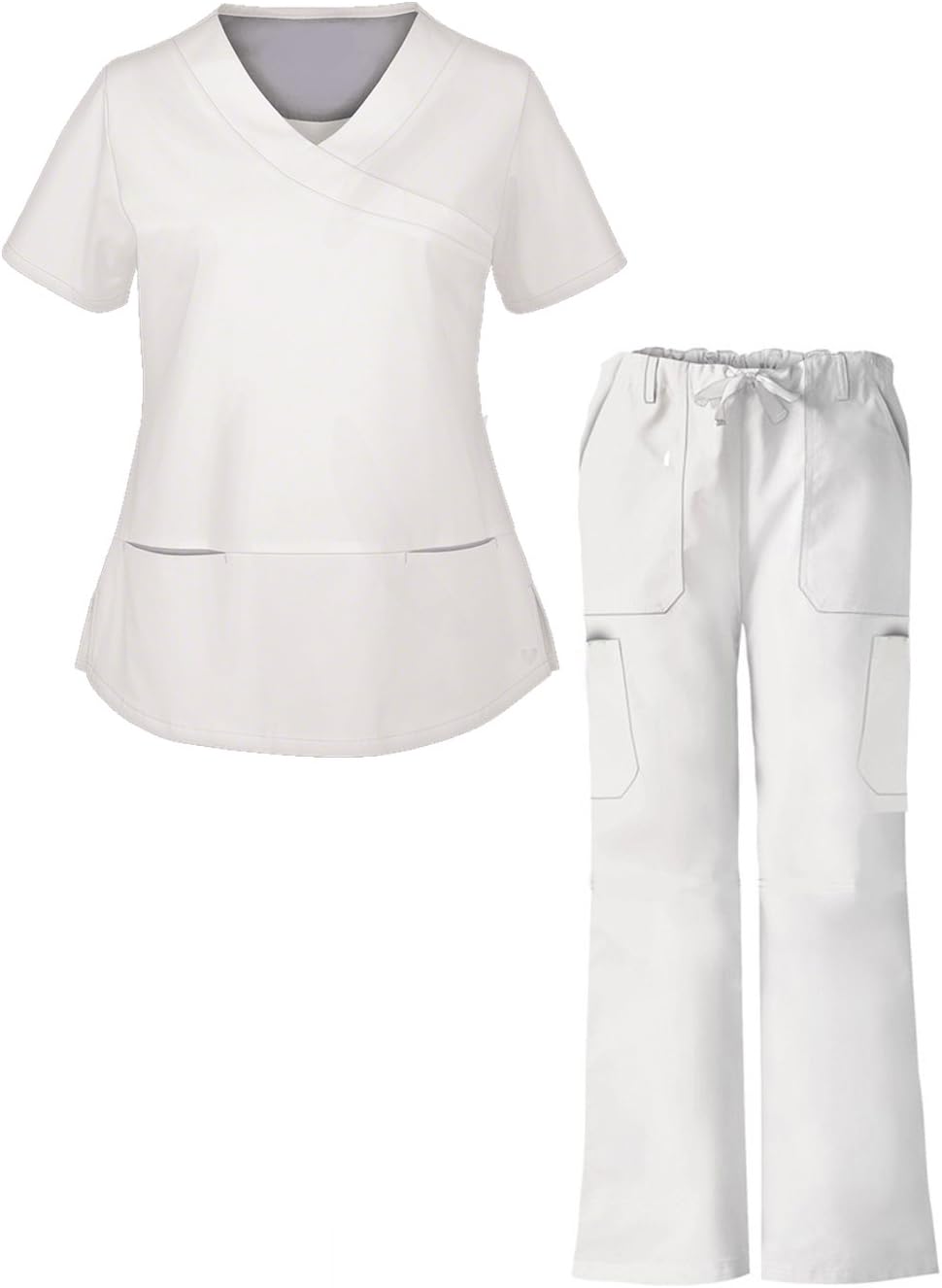 G Med Women's 4 Pockets Scrub Top and Pant 2 PC Sets(SET-MED,WHT-XL)