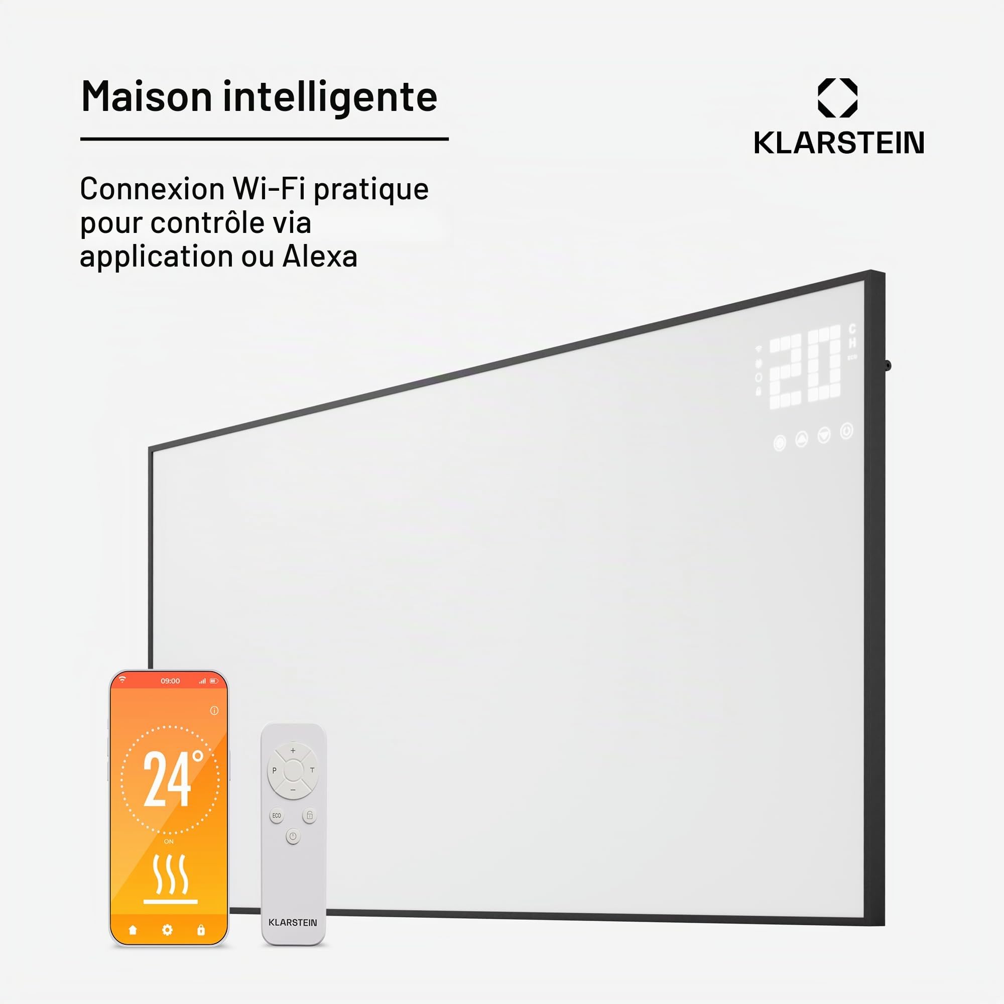 Klarstein Radiateurs Chauffage Radiant Electrique IP24, Chauffage Salle de Bain Infrarouge Intelligent WiFi et App, Radiateur Electrique Mural 770W, Heater avec Détection Fenêtre Ouverte, Thermostat