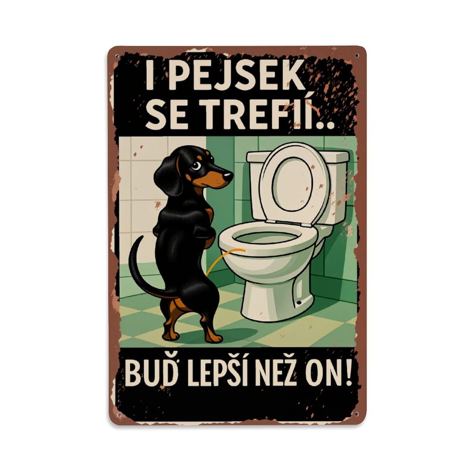 Dog Toilet Humor Poster Art Tin Sign Vintage Metal Poster Retro Bar, Home, Man Cave, Kitchen, Laundry Room Wall Art Decor Gift 8x12 Inch