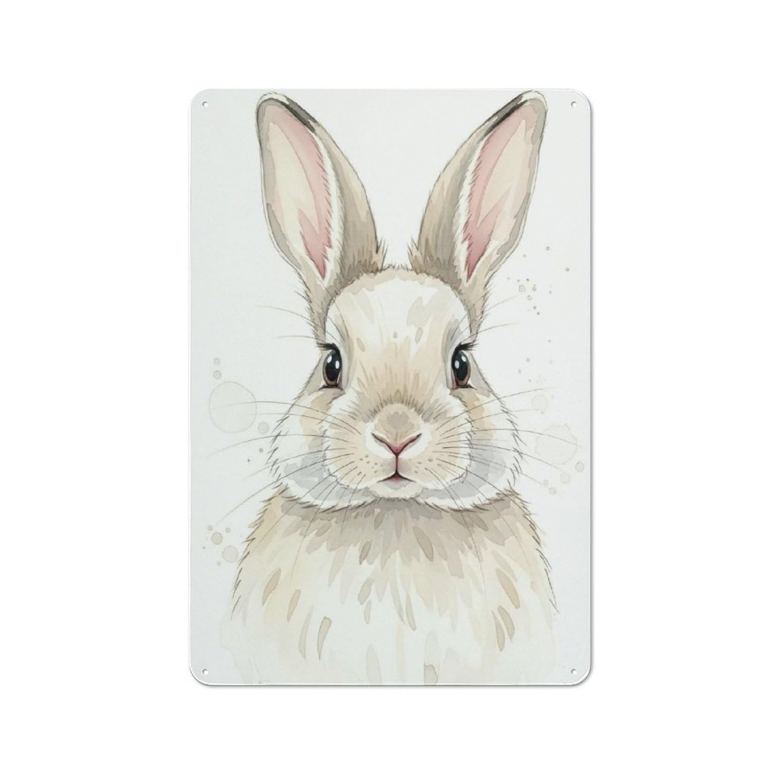 Junmoney Style-3 For Guest Room Or Hallway, Watercolor Bunny Portrait Retro Metal Wall Sign 30X20cm, For Vintage Wall Decor Fans, For Metal Sign Collectors