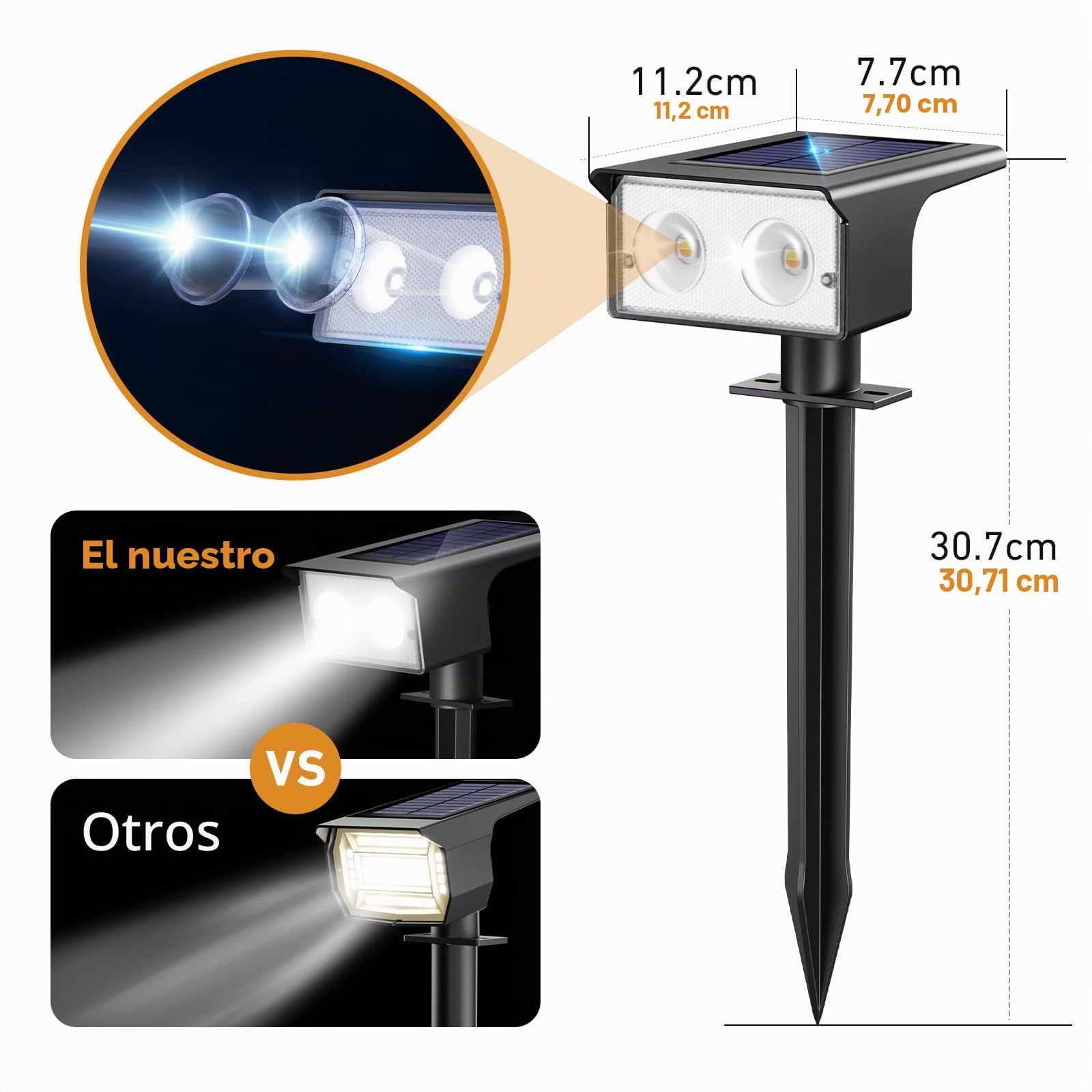 btfarm 6 Piezas Luces Solares LED Exterior Jardin, Focos Led Exterior Solares 3 Temperaturas de Color, Impermeable IP65 Luz Solar Potente para Suelo,Patio,Piscina,Calzada,Terraza,Césped