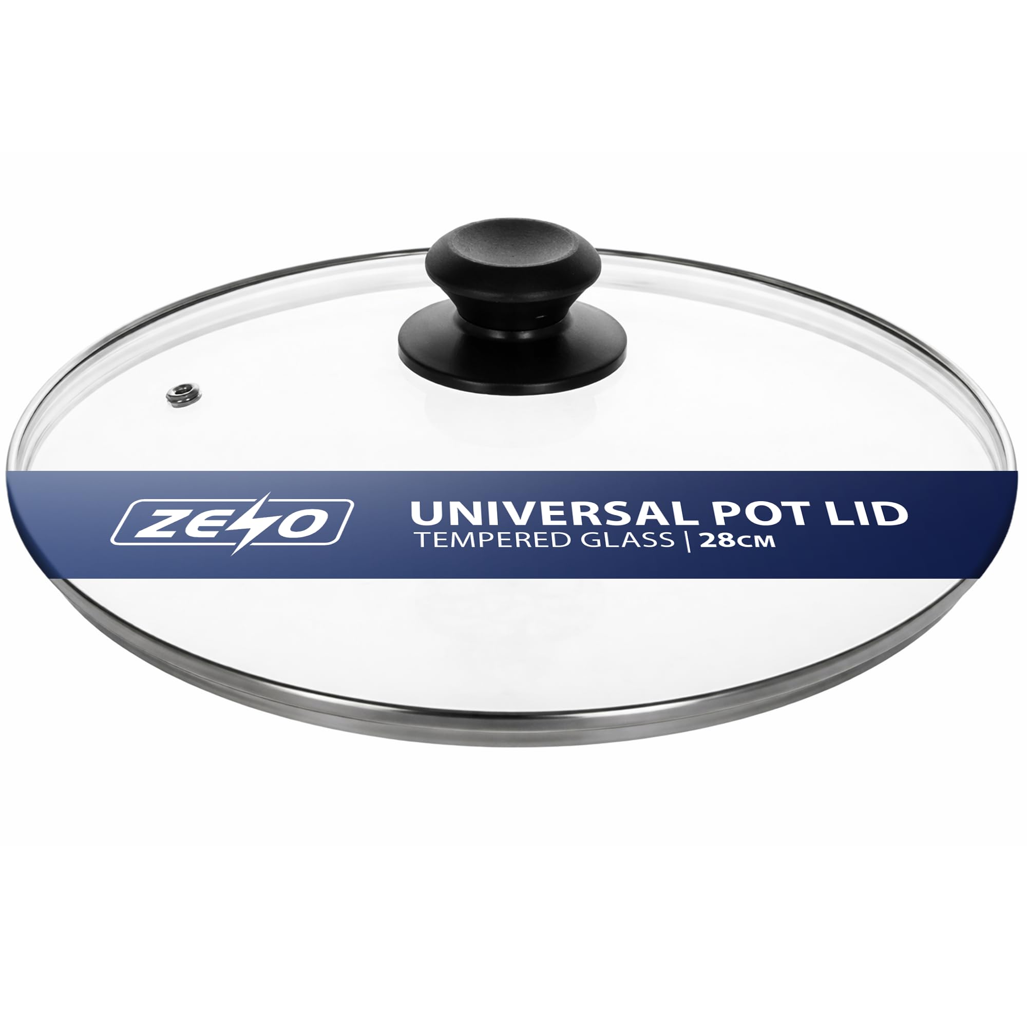 Zeno Clear Glass Universal Pot Lids | Tempered Glass | 28Cm Saucepan & Frying Pan Lids