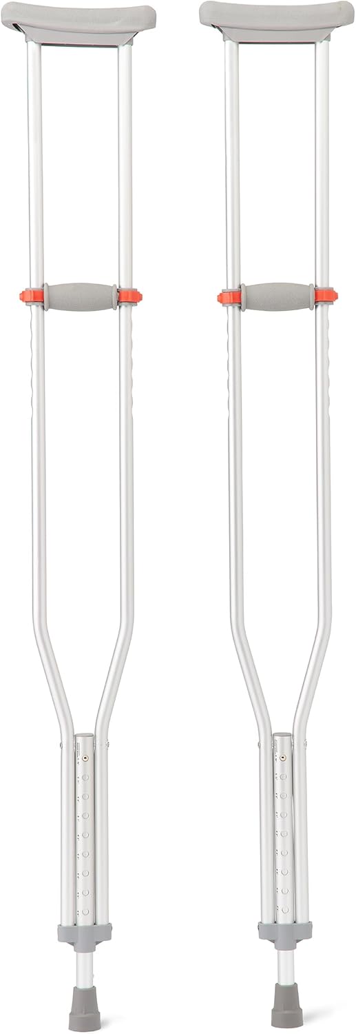Medline Lightweight Aluminum Red Dot Crutches, for Patients 5’10”–6’6” Tall, Walking Aid for Adults & Seniors with 300 lbs. Weight Capacity Tall, 5’10”–6’6”
