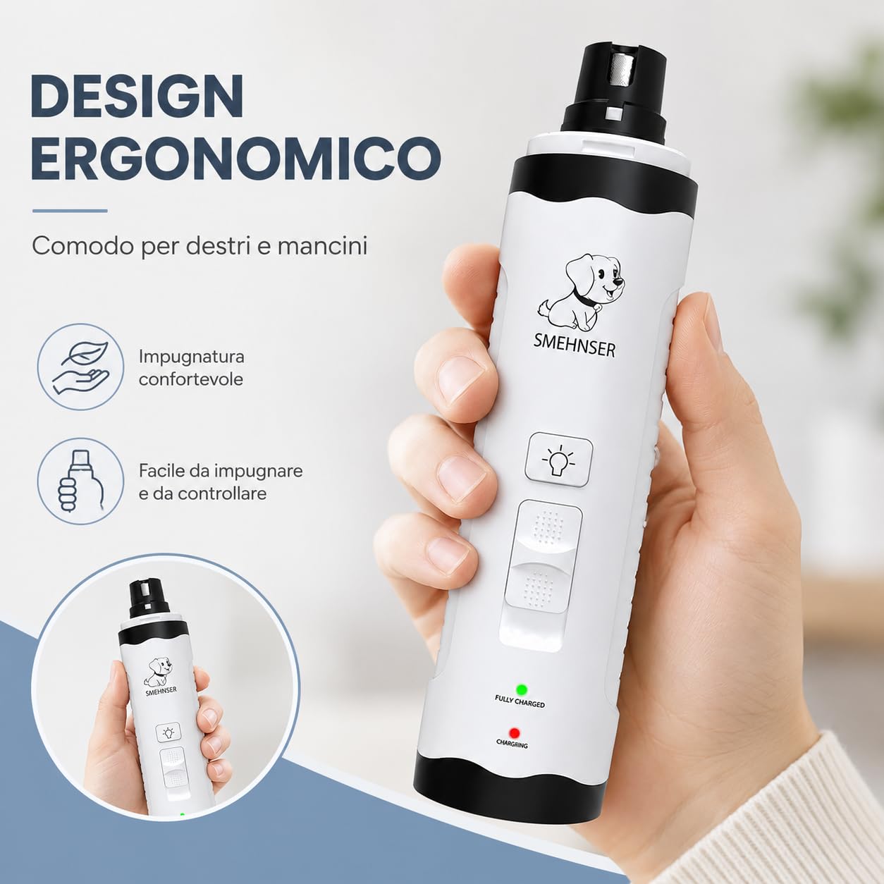 Hiwoof Smooth Groom Lima per Unghie Cane Elettrica Silenziosa con Luce LED per Cani Piccoli Medi Grandi E Gatti