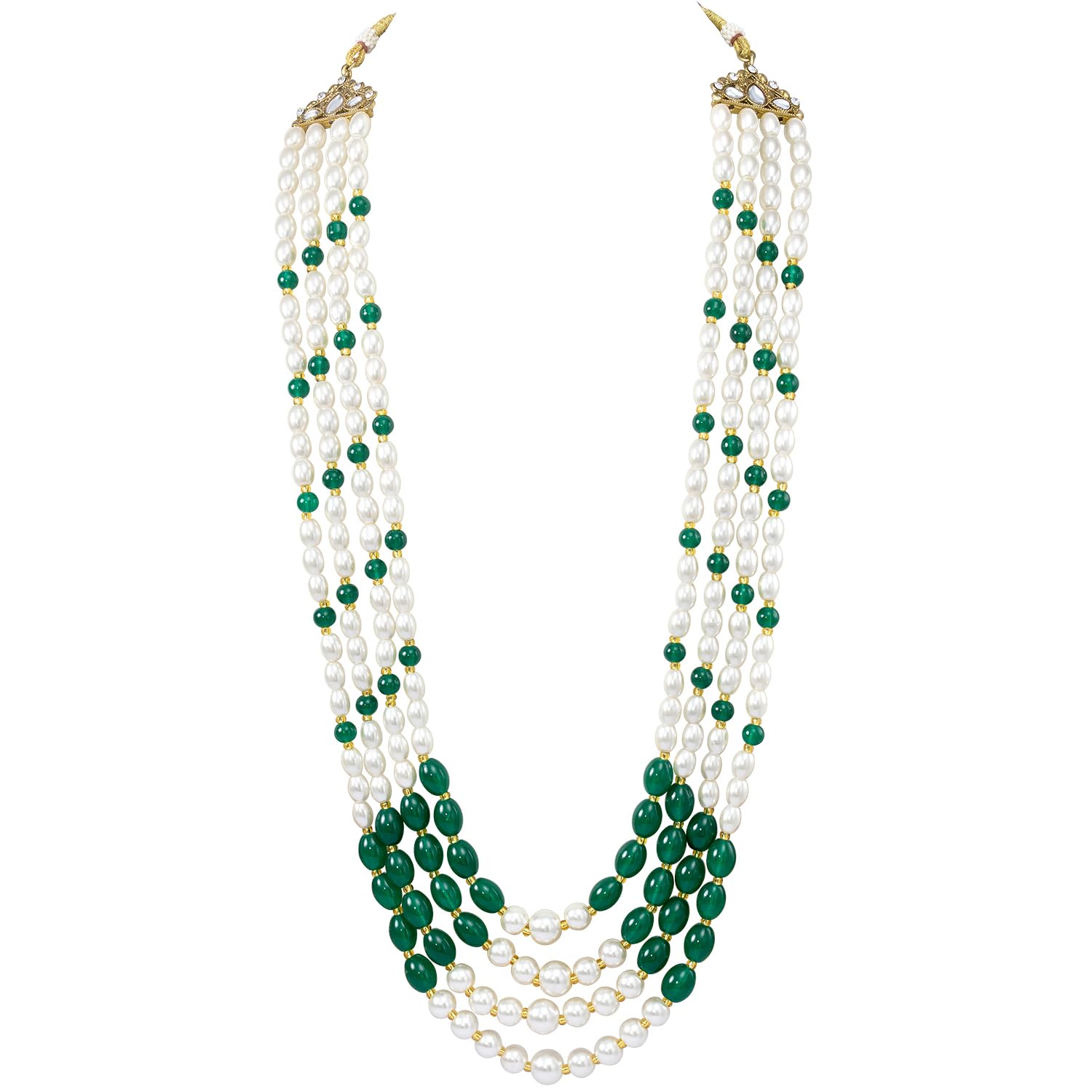 peora Gold Plated Green Beads Studded Ethnic Sherwani Maala Haar Necklace Traditional Fancy Groom's Jewellery Gift for Men-picture-26