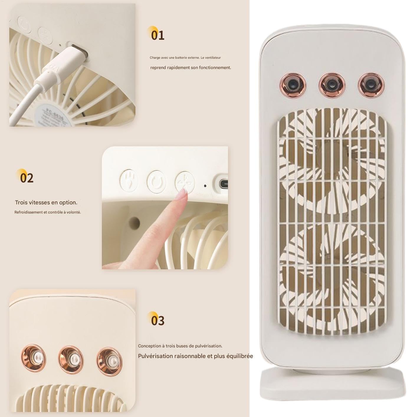 Générique Ventilatore Portatile Raffreddatore Ad Aria Oscillante 3 Velocità | Ventilatore da scrivania silenzioso rinfrescante portatile per casa, dormitorio, camera da letto, soggiorno, esterno, bagno,