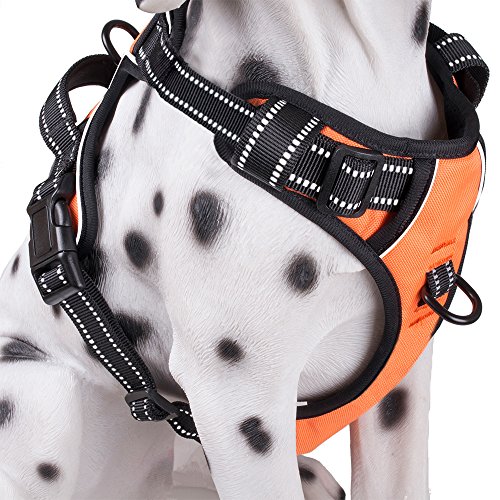 PoyPet No Pull Dog Harness, Reflective Vest Harness with 2 Leash Attachments and Easy Control Handle(Orange,S)