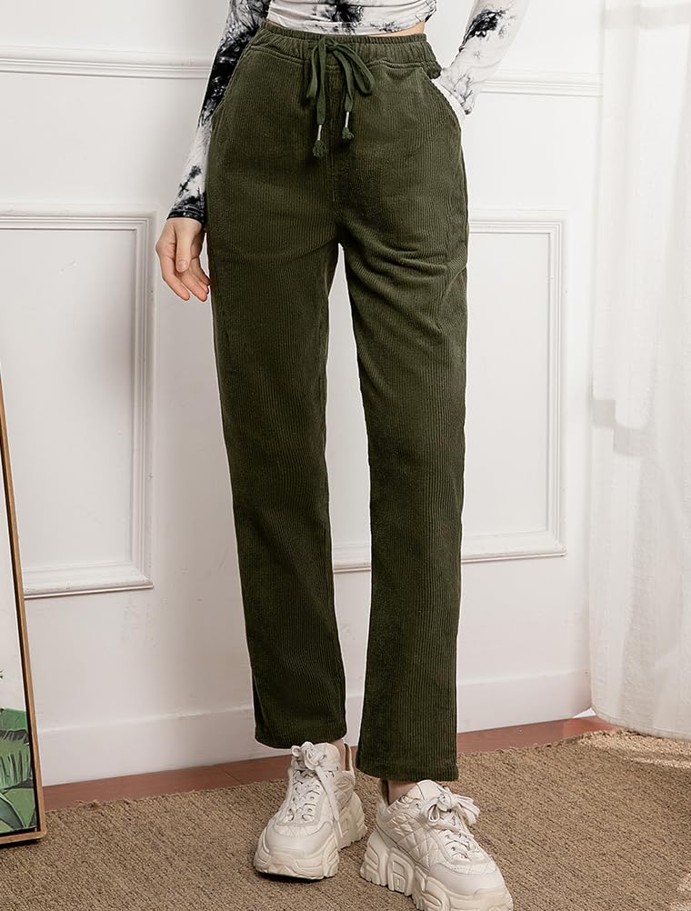 FTCayanz Donna Pantaloni Larghi Cotone Pantalone Vita Alta Harem Pantaloni di Velluto a Coste