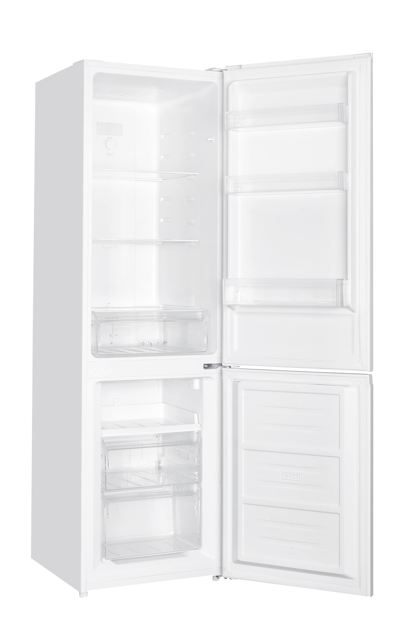 Corberó - Frigorífico Combi | CCH18023W | Capacidad 253 L | No Frost | Blanco | Luz LED | Crisper | Balcones Ajustables, Estantes de Cristal, Hueveras, Cubiteras | 40 Db | Eficiencia Energética F
