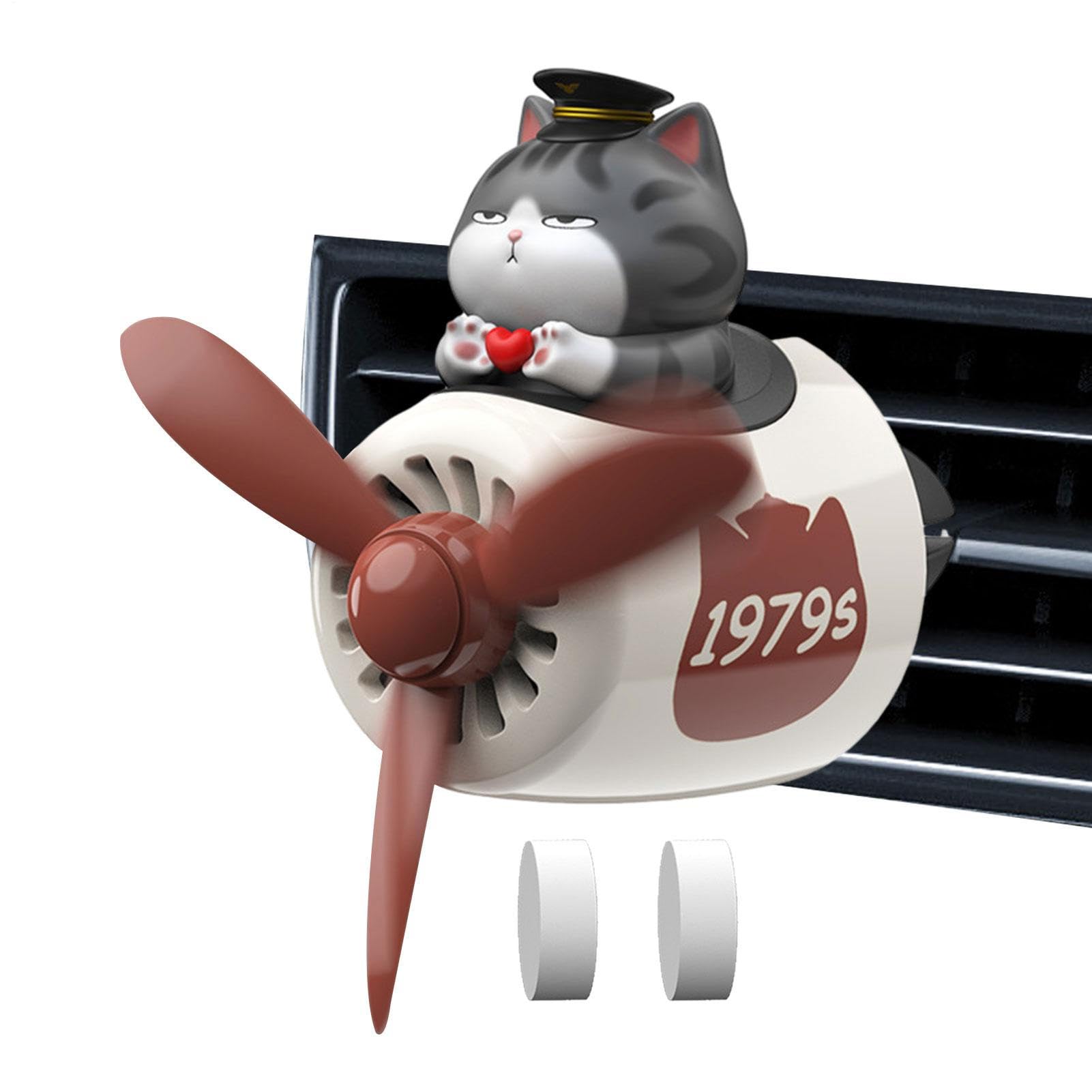 Dous Cat Dog Pilot Car Air Freshener, Cartoon Car Vent Aroma Diffuser, Reusable Car Air Outlet Scented Clip With Rotating Propeller Air Outlet Vent Accessories (Catdog Pilot)
