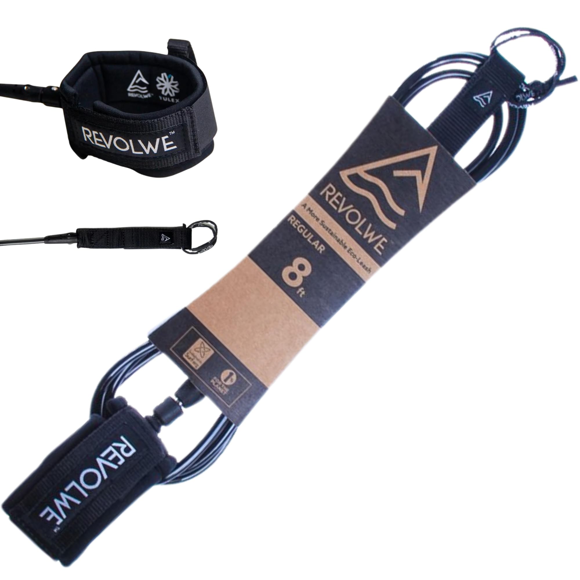 REVOLWE 8' Premium Surfboard Leash made from Recycled Materials Surf Leash 8' Surf Board Leash, Maximum Strength, Lightweight Surf Leash for Longboard