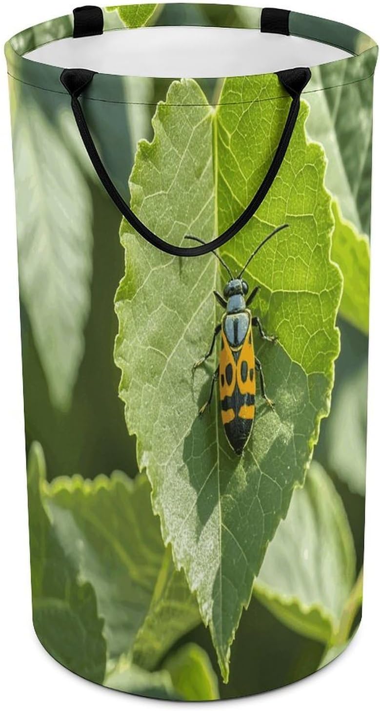 Insects on Leaves Laundry Hamper Large Collapsible Laundry Basket with Handles Waterproof Clothes Hamper Portable Dirty Clothes Basket for Bedroom Laundry Room Closet Bathroom