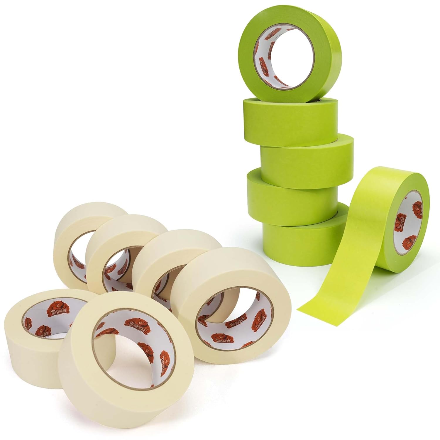 TAPEBEAR Beige Masking Tape, 21-Days Clean Removal Green Washi Masking Tape 2" x 60Yards