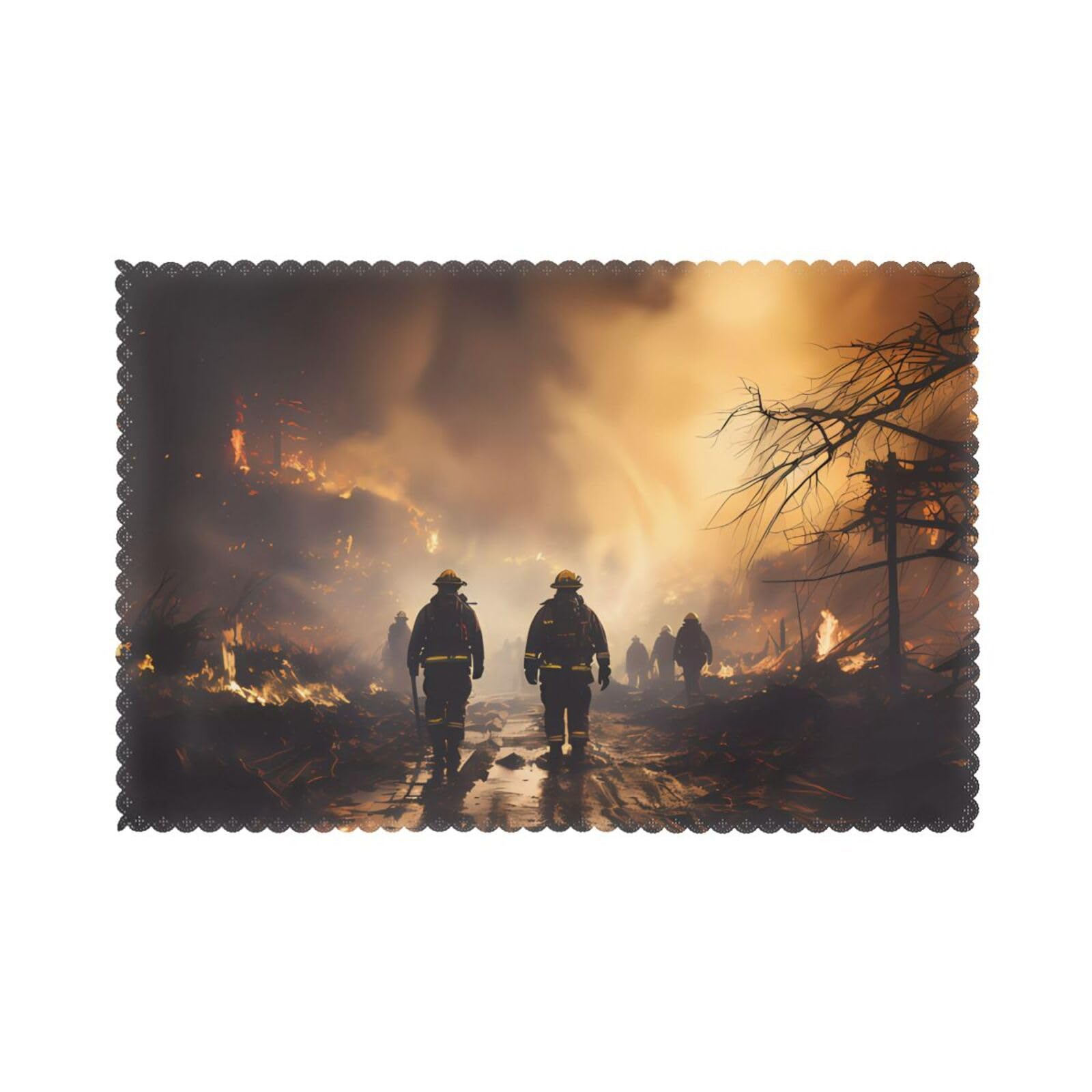 Firefighters fighting fires Placemat set of 6, oil-proof and insulated dining table placemats, washable and wipeable.