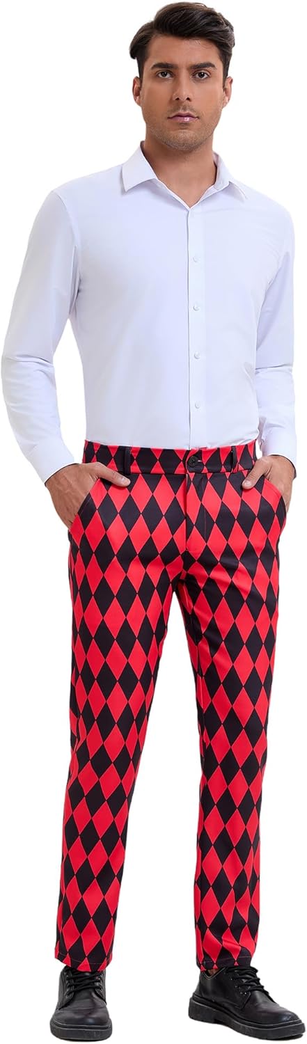 Lars Amadeus Men's Casual Geometric Printed Color Block Flat Front Dress Pants - Image 3