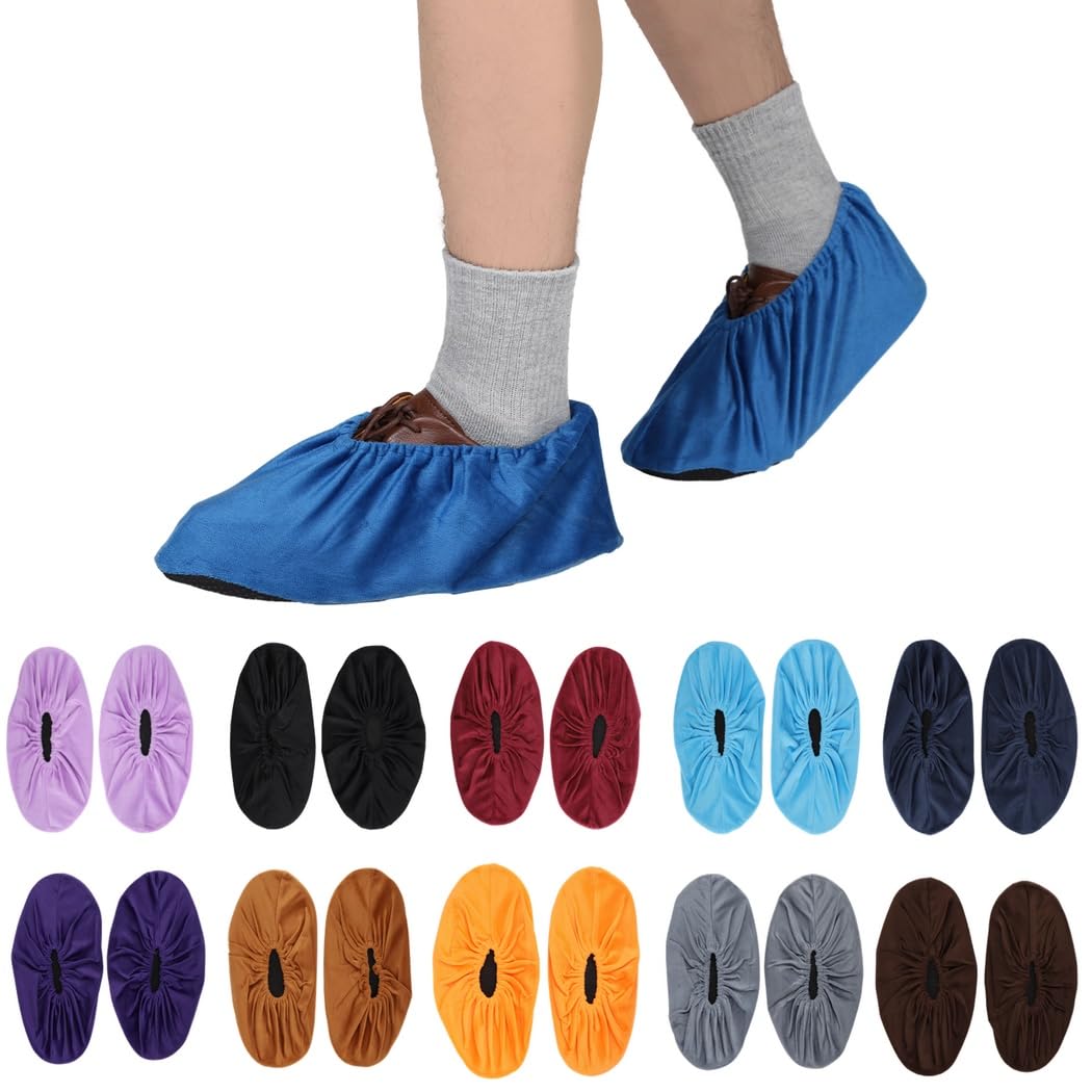 Générique Lot de 11 paires de couvre-chaussures en tissu peluche pour adultes, réutilisables pour l'intérieur, semelles épaissies antidérapantes pour la maison, le local machine, 11 couleurs