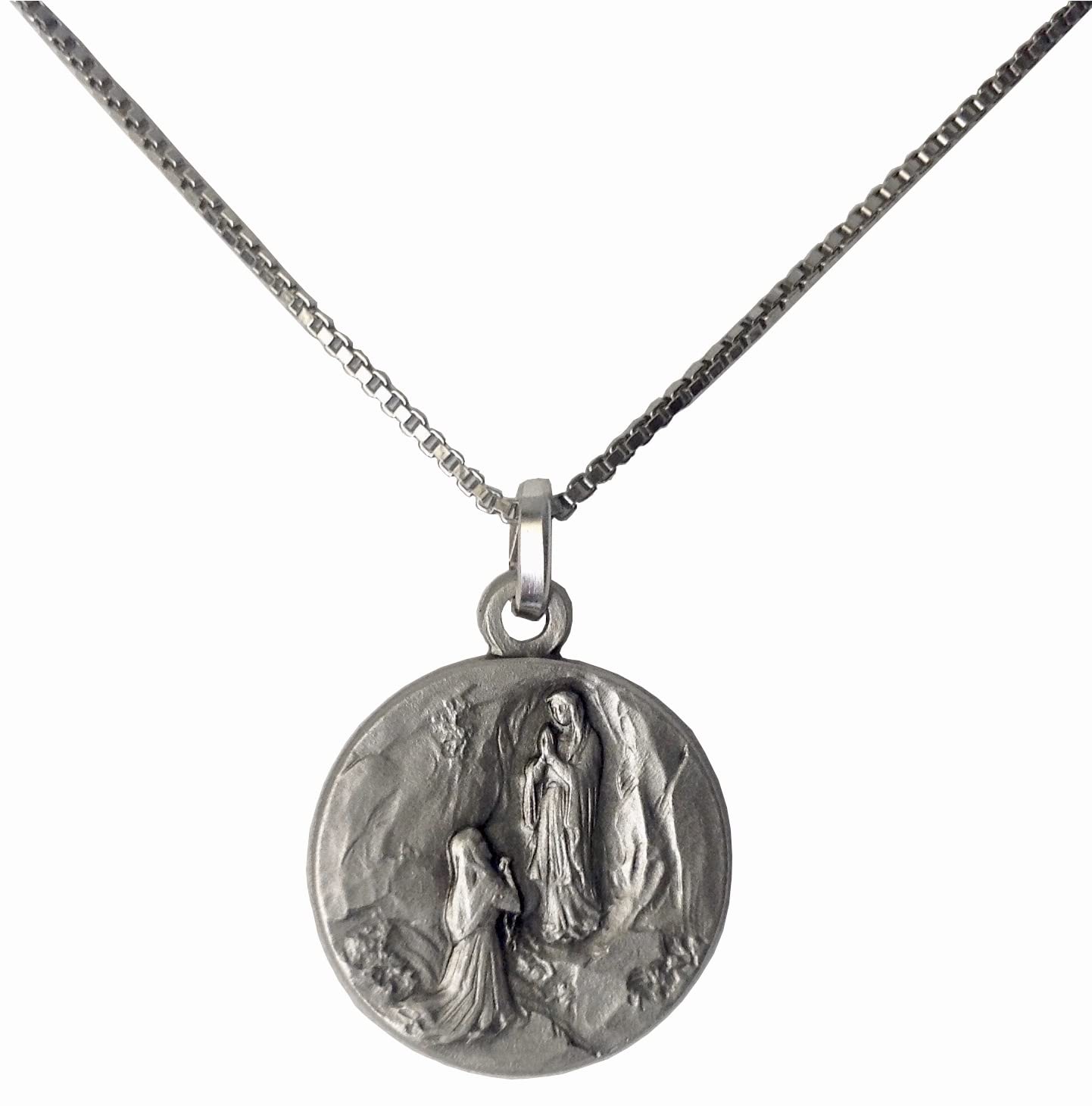 I G J MEDALLA DE NUESTRA SEÑORA DE LOURDES - EN PLATA DE LEY 925 CON CADENA - LAS MEDALLAS DE LOS SANTOS PATRONOS