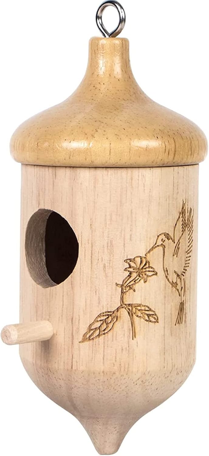 Casas de colibríes, casas de colibríes de madera para colgar en el exterior, nido de colibrí oscilante de madera con cuerdas de cáñamo, casas de pájaros para ventana de jardín (flor de pájaro)