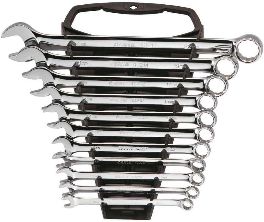 11-Piece Metric Combination Wrench Set with Rack, Full-Polished Chrome, 8mm to 22mm - ST09022SJ