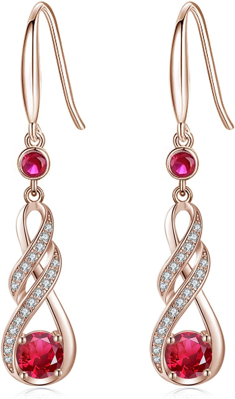 Birthstone Dangle Earrings for Women 925 Sterling Silver Infinity Pendant Created Gemstone Jewelry for Her