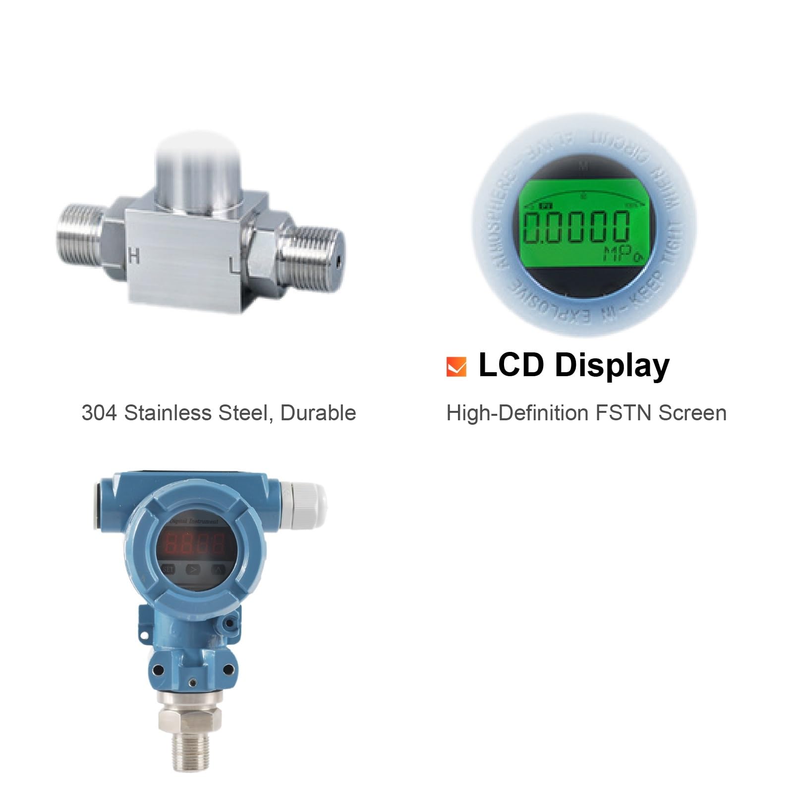 Trasmettitore di pressione differenziale con display digitale Sensore livello del liquido ad alta precisione 4-20 mA Alta precisione(10KPA)