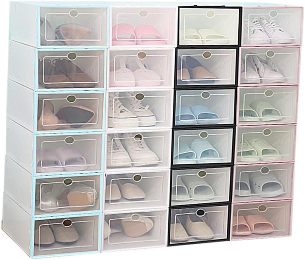 6PCS Thickened Transparent Shoe Storage Boxes Stackable Plastic Containers for Men White Frame Organizer for Small Closets Dorm Rooms and Entryways