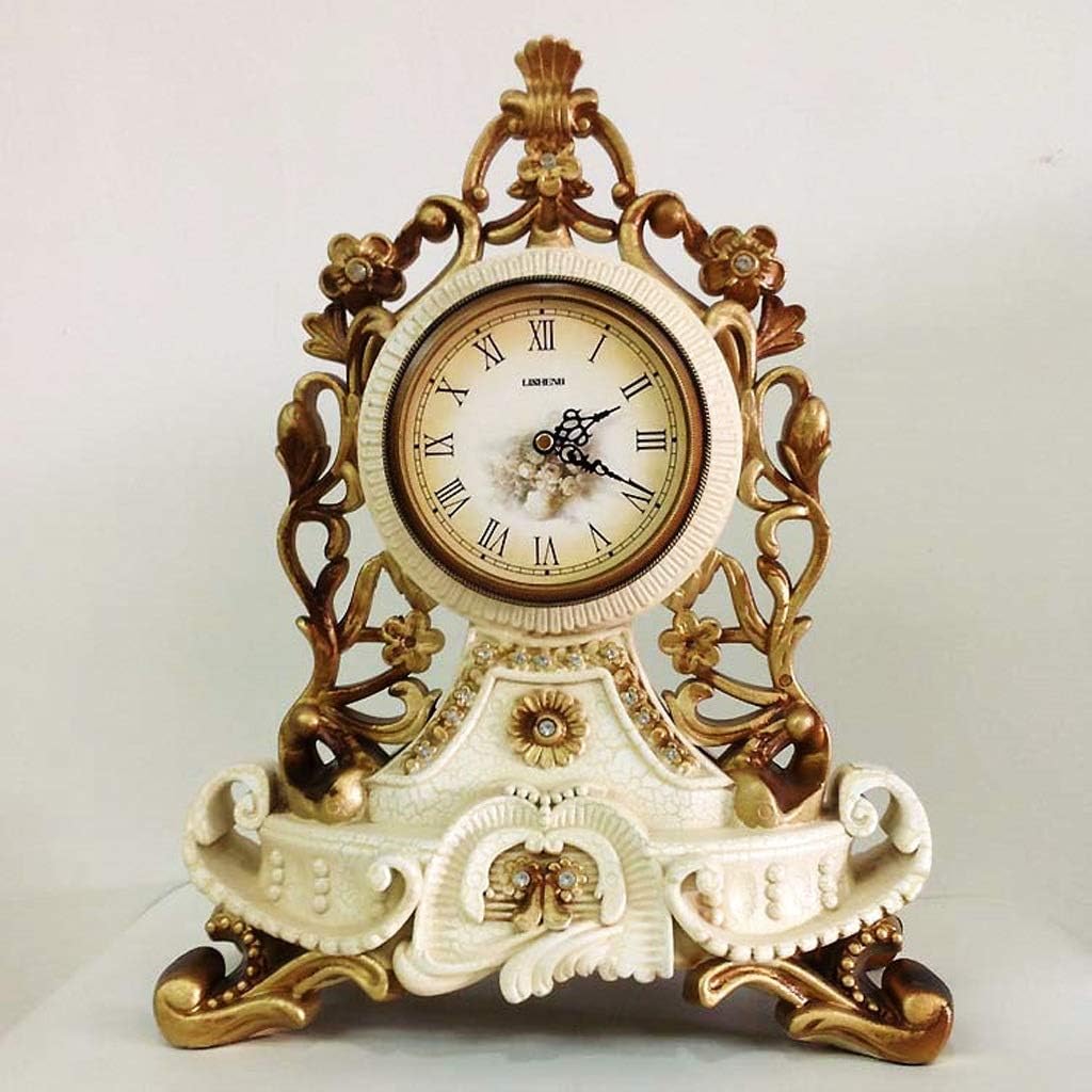 GagalU Vintage Table Clock Pendulum Clocks Golden Statue Musical Theme Living-Room Decoration Quarts Needle Resin Antique Scenic