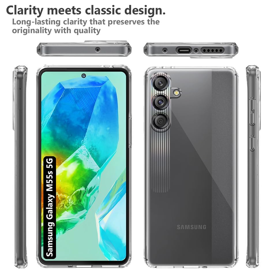 Image of Fashionury Crystal Clear Case for Samsung Galaxy M55s 5G | Yellowing Resistance | Transparent TPU Silicone | Raised Camera Lips | Slim Transparent Cover