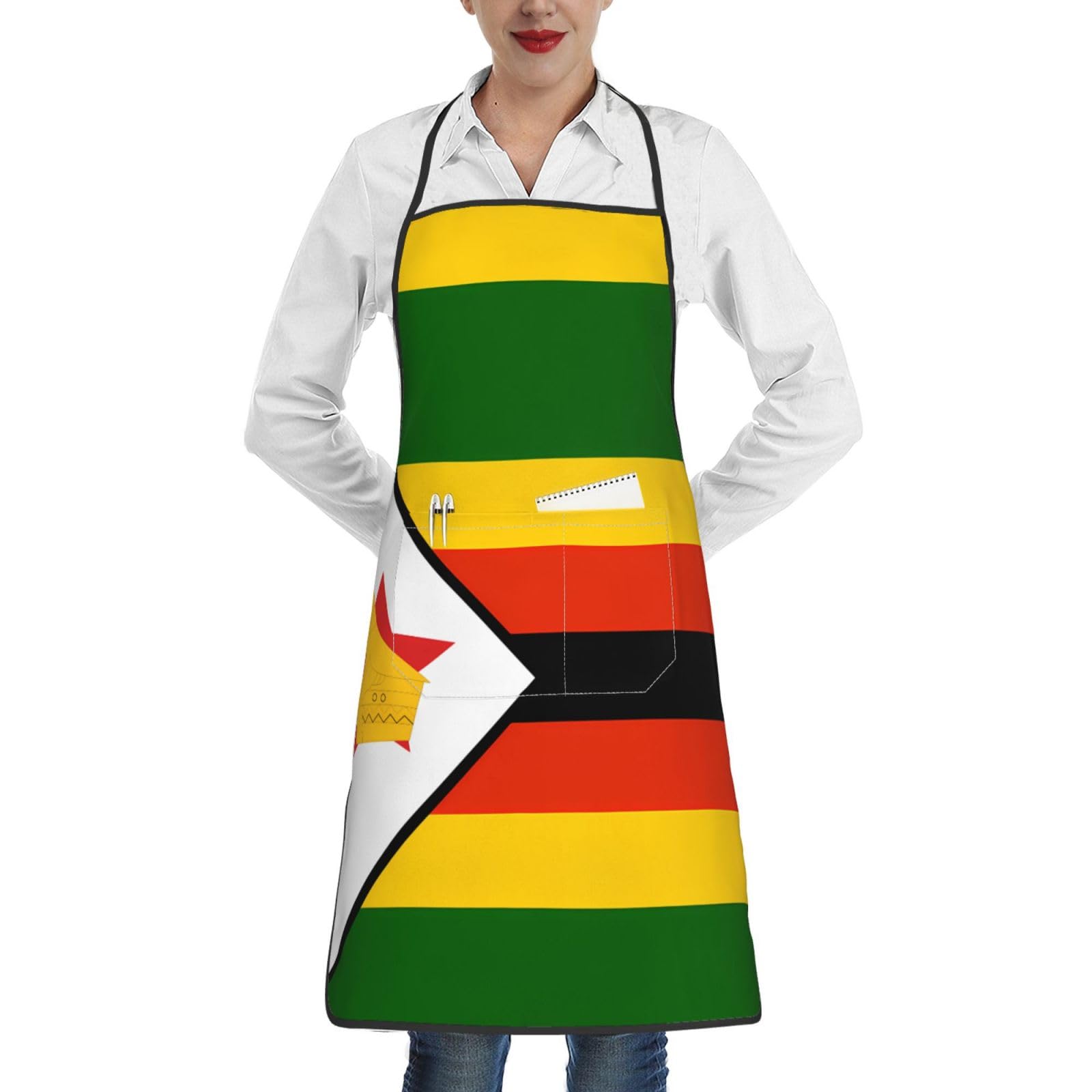 sxzvvbn WaterproofFlag of Zimbabwe apron, unisex, with pockets, suitable for kitchen, oven baking, and cafe use