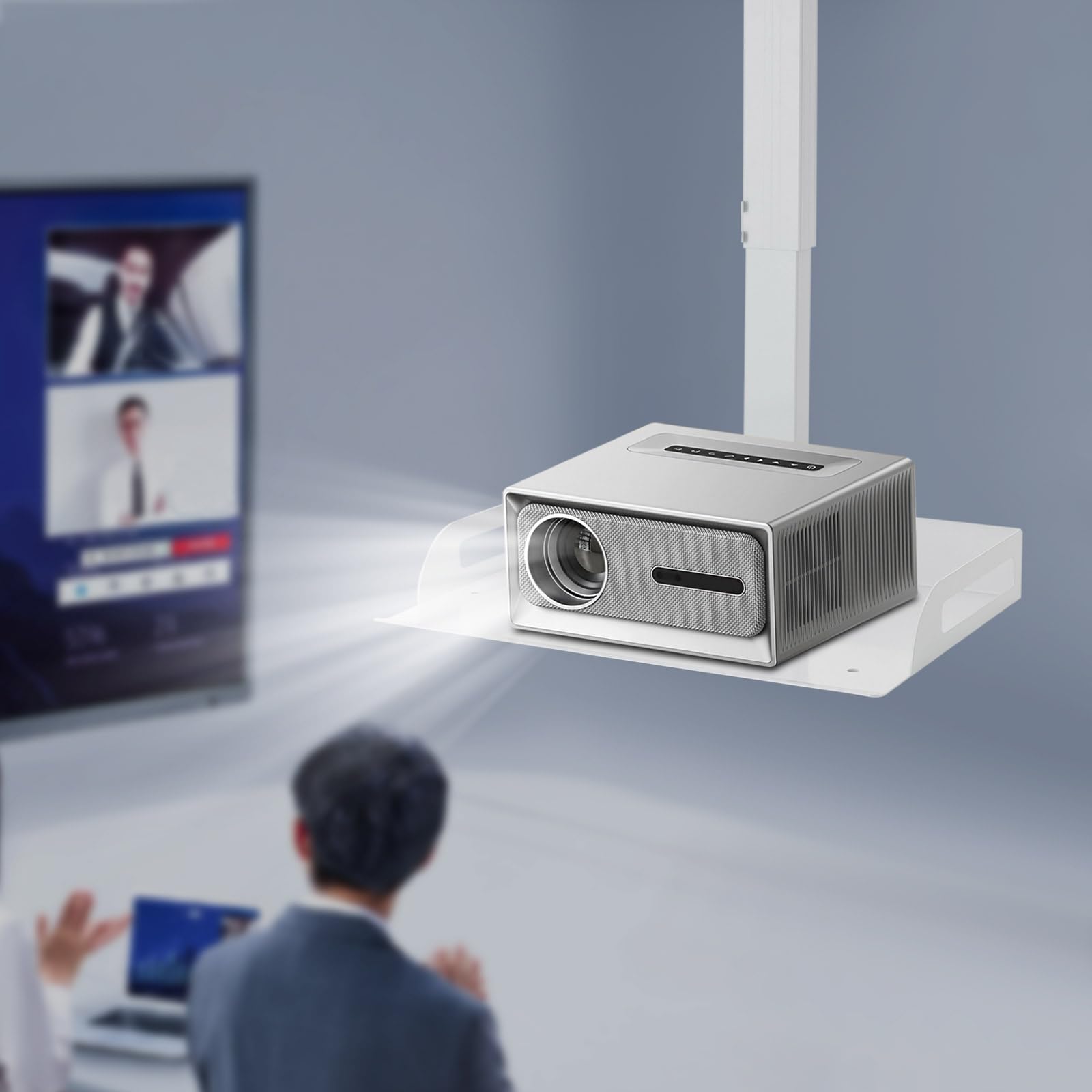 Supporto universale per proiettore da soffitto in alluminio, regolabile in altezza, con portata di 14 kg, supporto da parete bianco per proiettori e proiettori (34-56 cm)