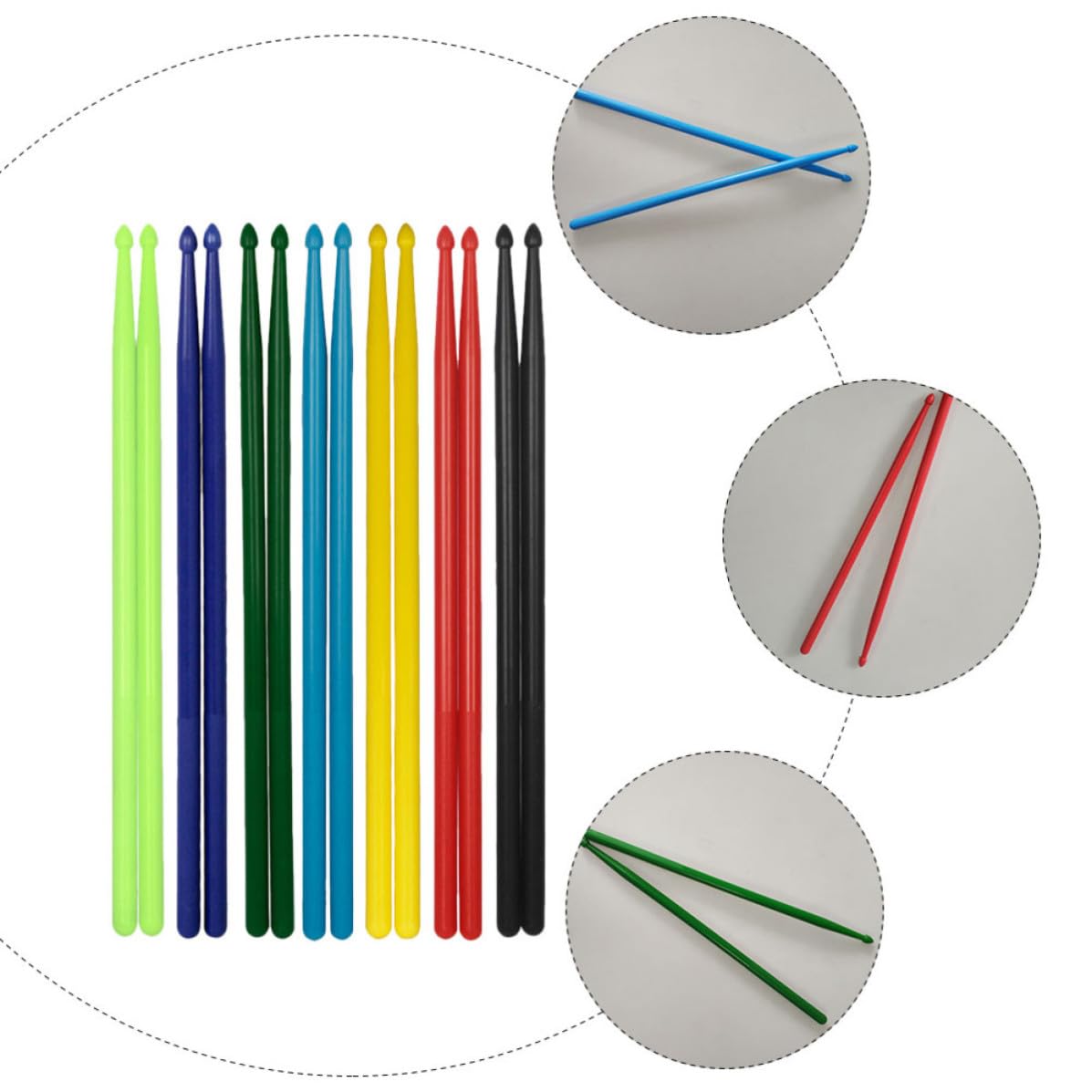 7 Pares de Baquetas de Nailon 5a para Percusión Agarre Cómodo y Sonido 3d, Ideales para Principiantes y Uso en Escuela o Casa