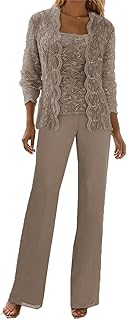 3 Pieces Chiffon Lace Mother of The Bride Pant Suits with Jackets Sequins Wedding Guest Dresses for Women