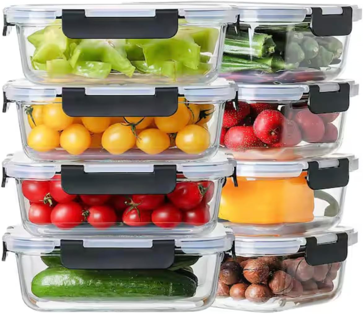 8-Pack 36 oz. Large Glass Meal Prep Containers with Lids TK57791