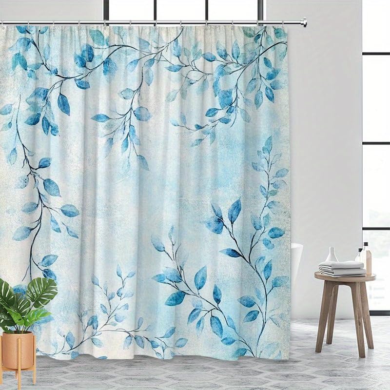 Rideau de douche anti éclaboussures à motif branches bleues polyester 90x180