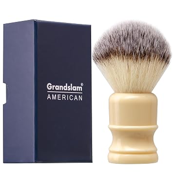 Grandslam Shaving Brush with Synthetic Hair with Resin Handle | Cruelty-Free Shaving Cream Brush for Men, 100% Solid Resin Handle, Gently Exfoliates The Skin, 24mm Knot Imitation ivory