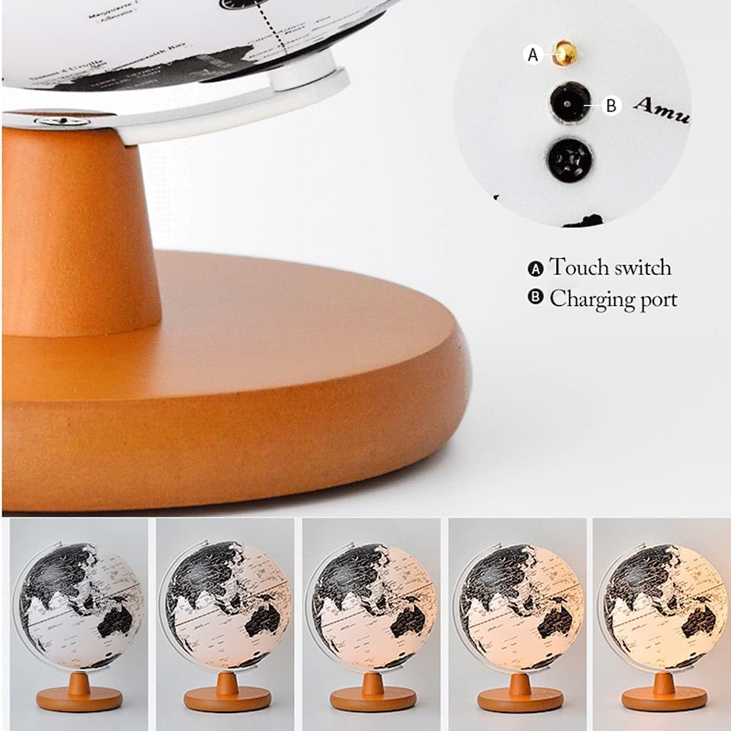 Globo terrestre, Globo Illuminato Nero Da 25 Cm/10 Pollici Con Supporto In Legno