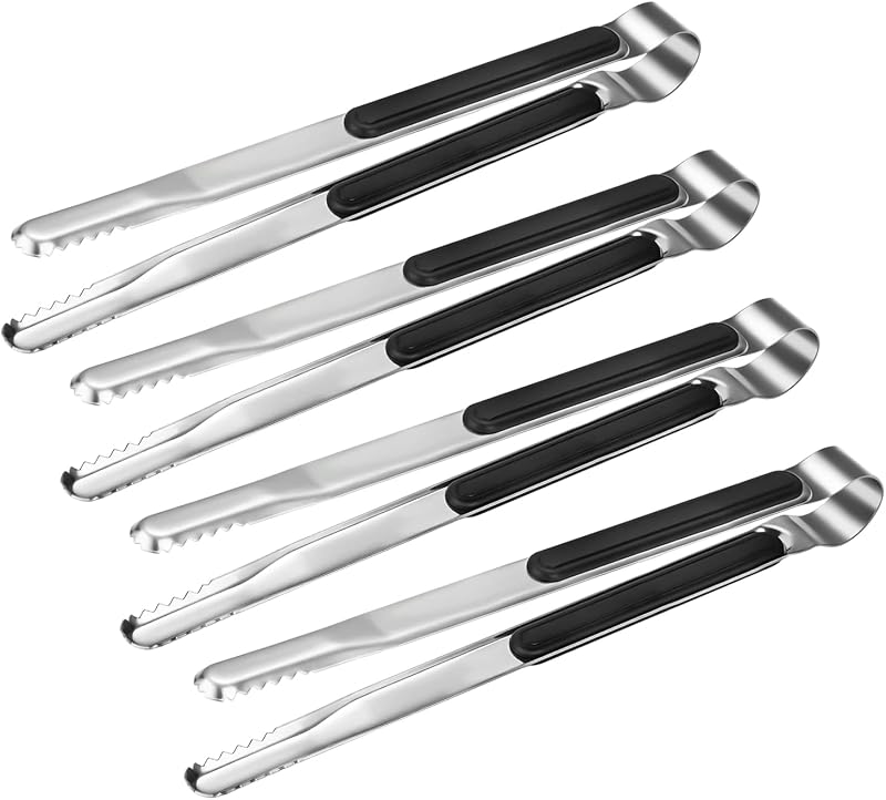4 Pack Premium Stainless Steel Kitchen Tongs, Serving Tongs for Cooking | 10 inch XEVOM Metal Food Tongs with Non-Slip Grip, Heat Resistant Grill Tongs