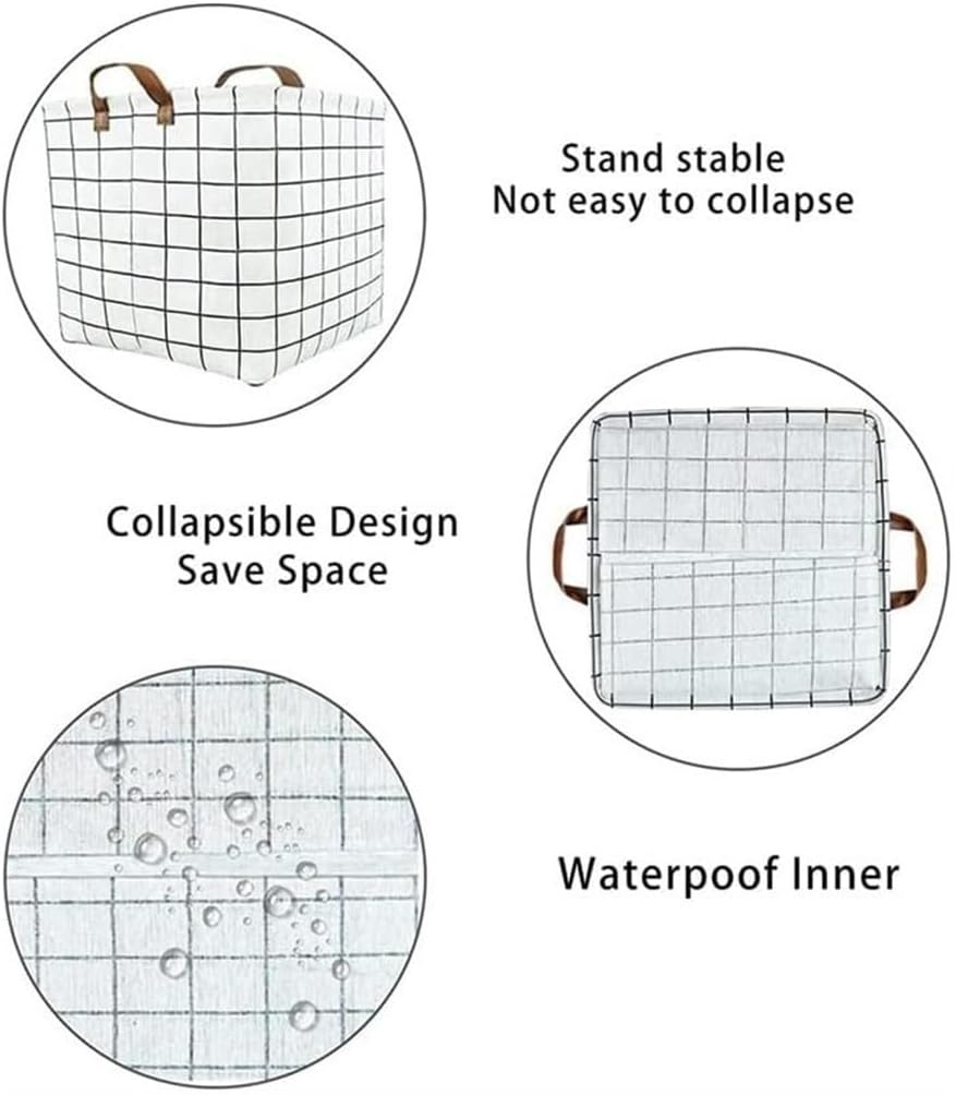 Laundry Basket Clothes Hamper 2Pc Laundry Basket Laundry Basket Dirty Clothes Folding Storage Basket White Grid Laundry Hamper for Dorm