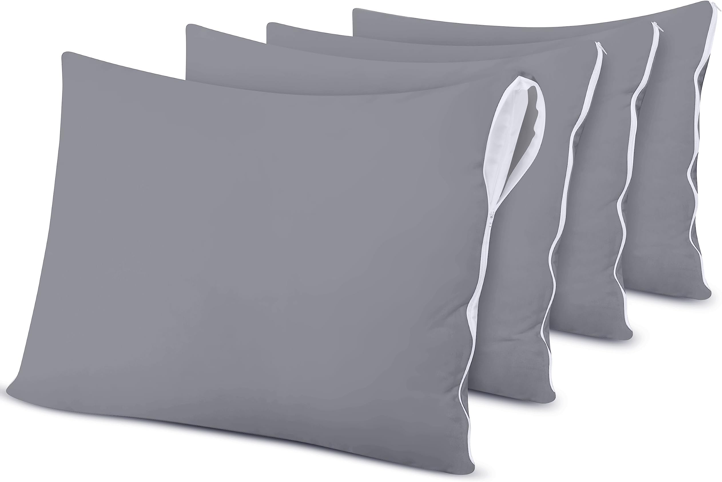 Utopia Bedding 4 Pack Waterproof Pillow Protectors with Zipper Standard Size (Gray), Bed Bug and Dust Mite Proof Pillow case Covers, Moisture Wicking Pillow Encasements 20 x 26 Inches