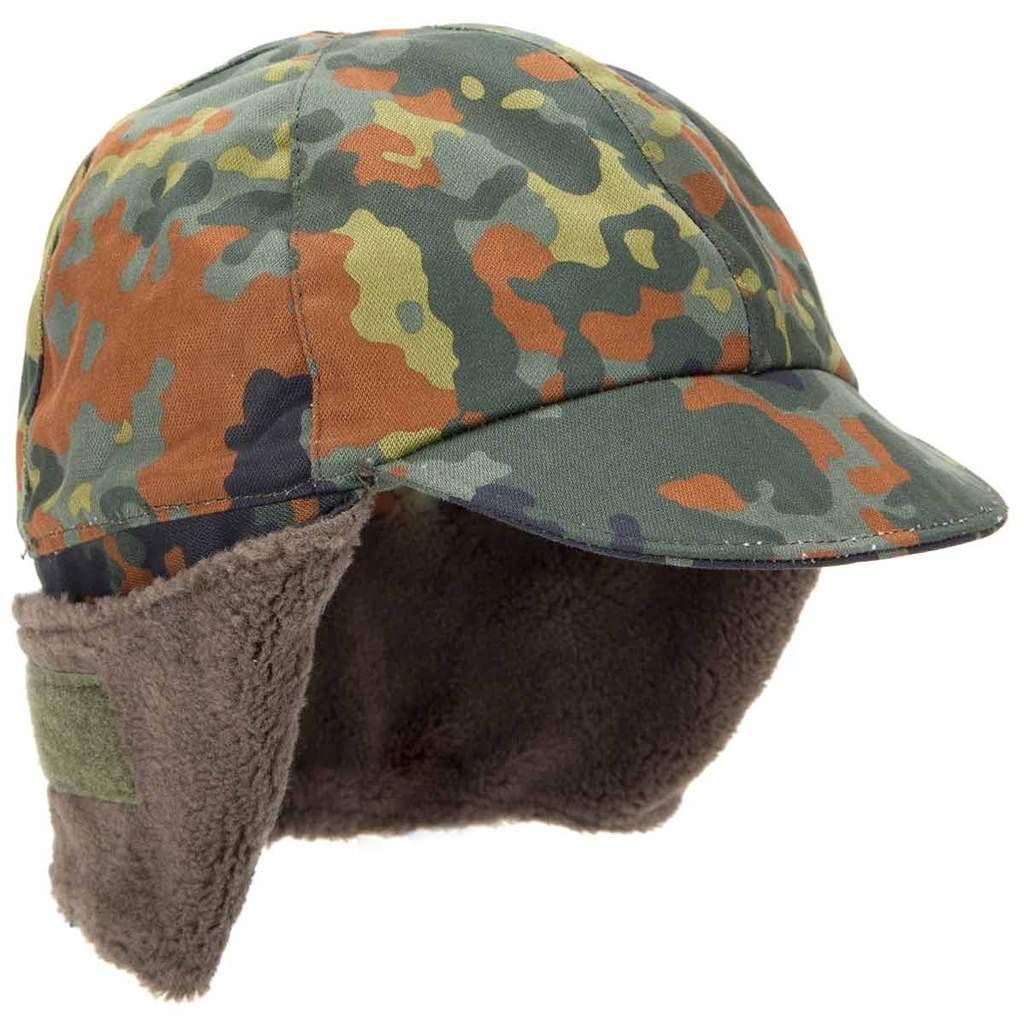 Militar Men's Camouflage Genuine German Army Military Winter Pile Cap Flecktarn Hat Warm Cold Weather