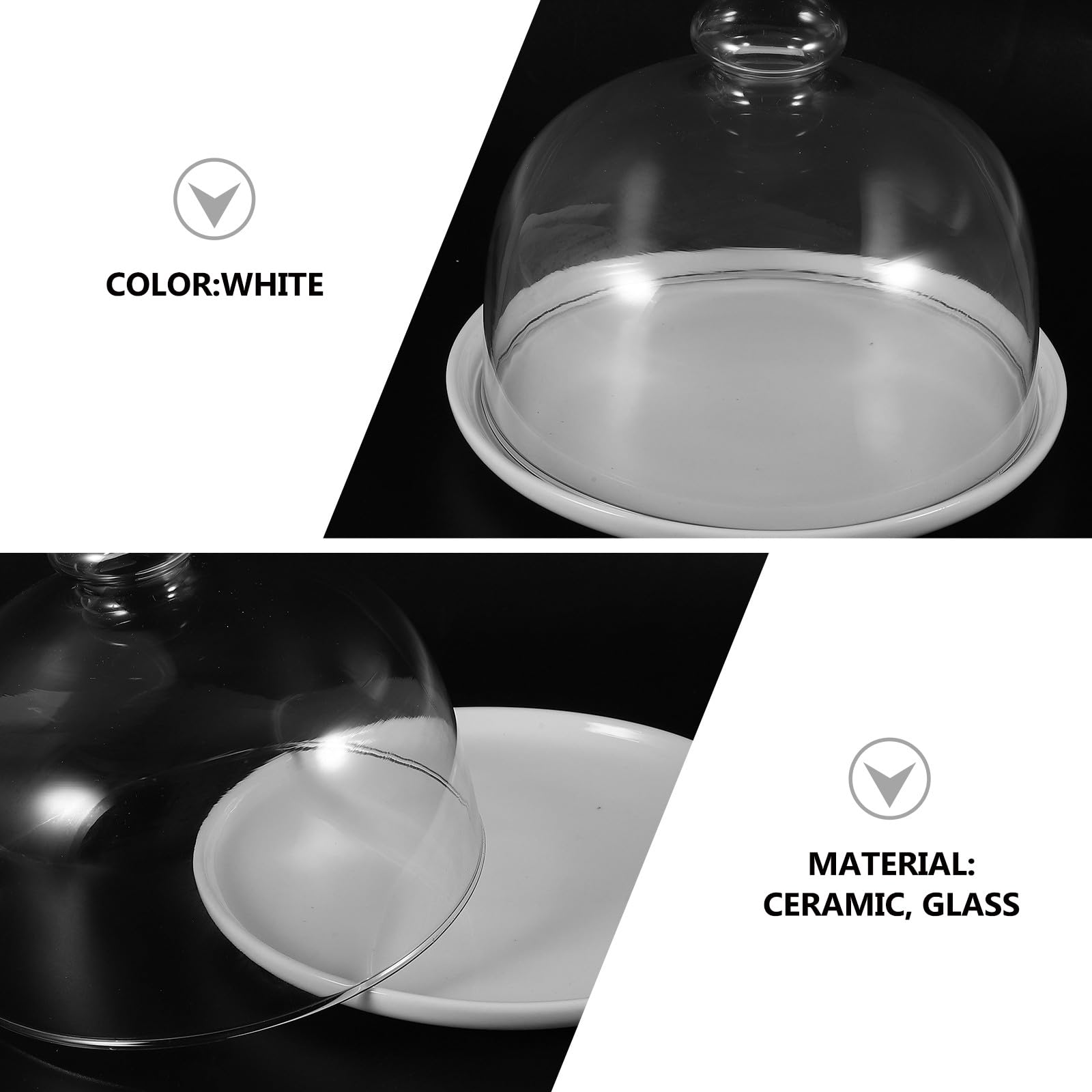 Plat à Gâteau avec Dôme en Céramique et Verre, Rond, Blanc