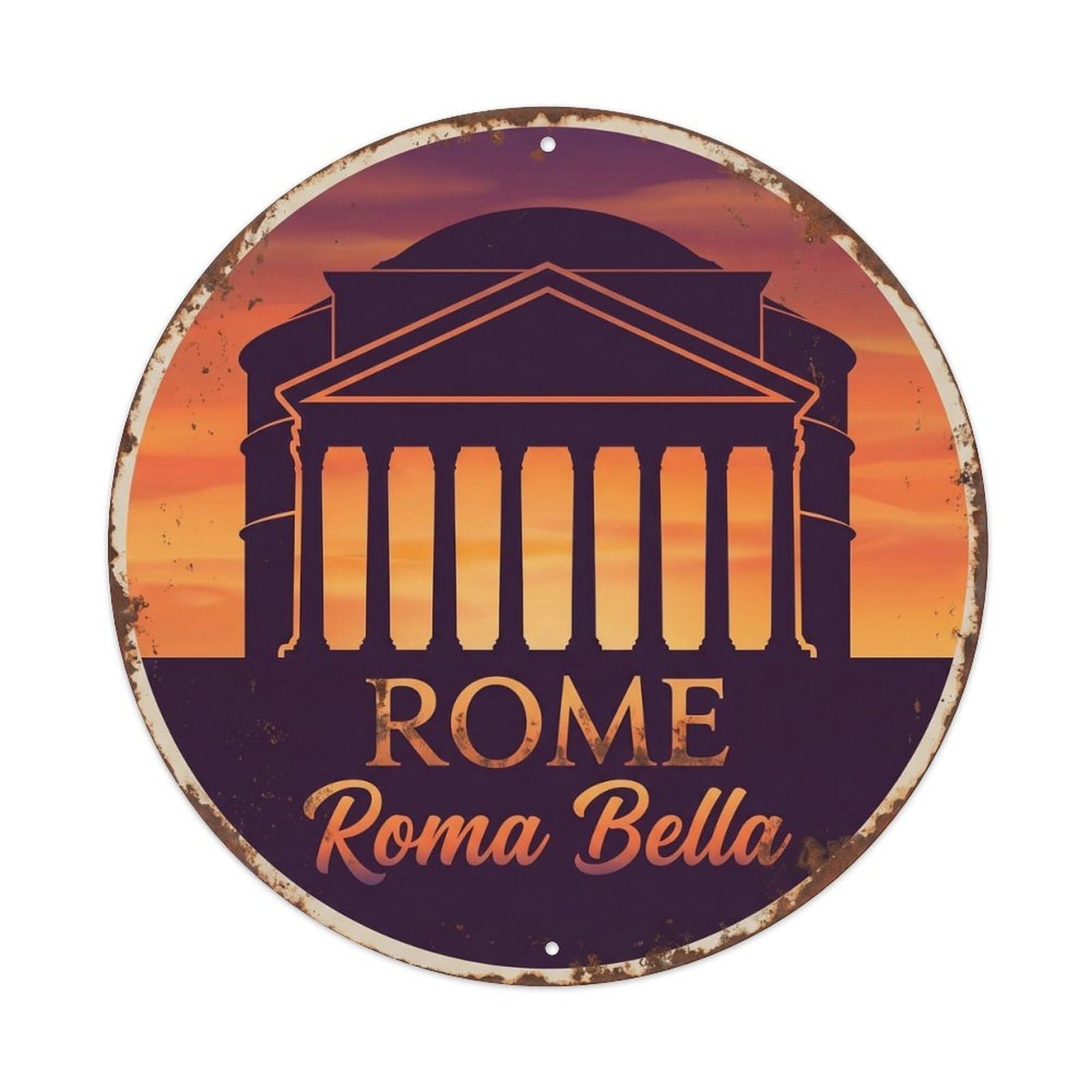 Italy Sunset Orange Heritage Destination Scenic Landmark Metal Tin Sign Plaque Wall Decor for Cafe, Man Cave, Club Bar, Office, Home Garden Round Metal Poster 8x8Inch