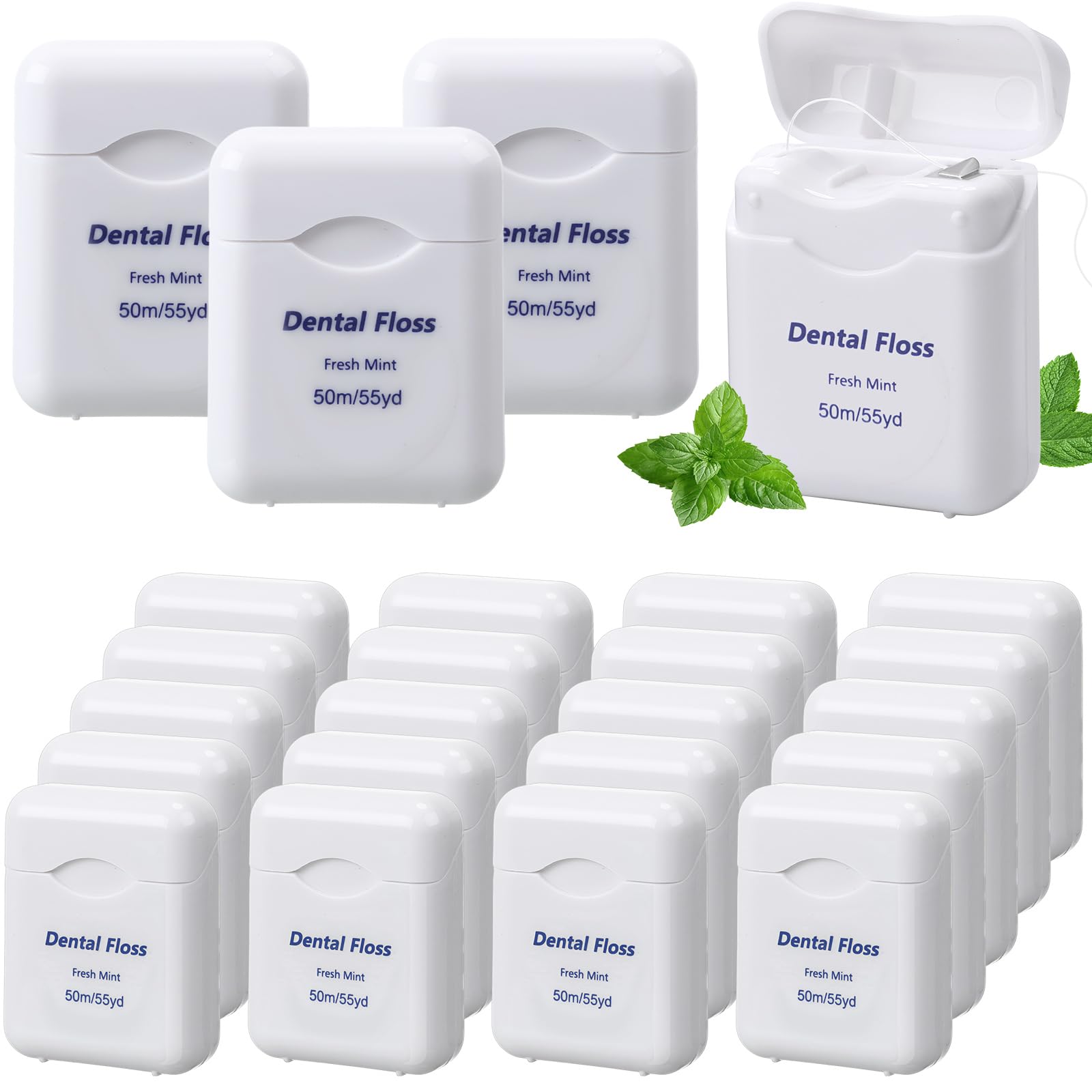 24 Pack Dental Floss Bulk Travel Mint Flavored 50m Each Travel Dental Floss Waxed for Teeth Oral Care and Gum Protection(White)
